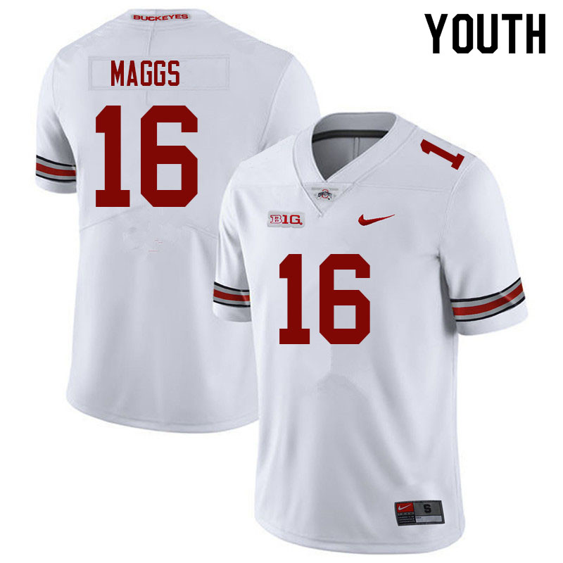 Ohio State Buckeyes Mason Maggs Youth #16 White Authentic Stitched College Football Jersey